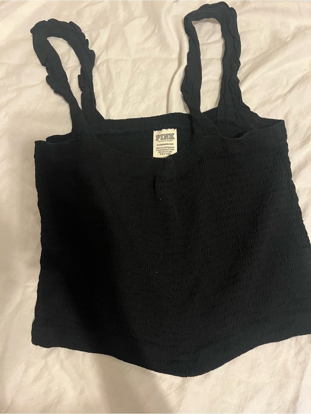 PINK Victoria's Secret Black Smocked Crop Top with Ruffled Straps